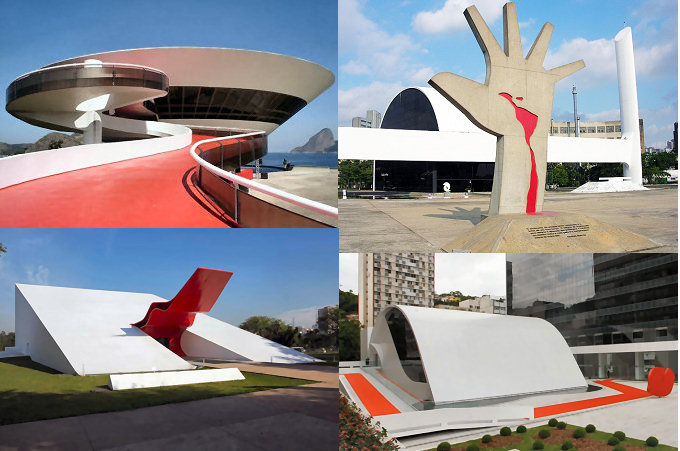 Alguns monumentos de Oscar Niemeyer onde o vermelho entra como ponto especial da construção.