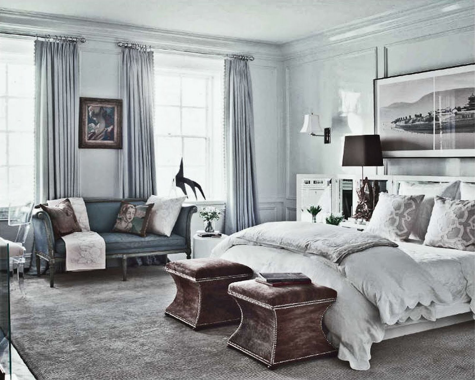 bedroom-decoration-amazing-soft-grey-fabric-chesterfield-couch-style-also-gray-curtain-for-wide-windows-as-well-as-white-wall-lights-over-large-white-master-bedding-in-vintage-grey-bedroom-ideas-27