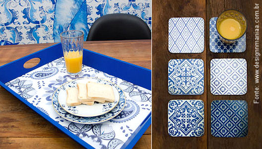 Bandejas, porta copos, muitos e variados objetos de uso corriqueiro vêm sendo estampados com os motivos portugueses.